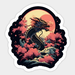 Japanese dragon with sun Sticker
